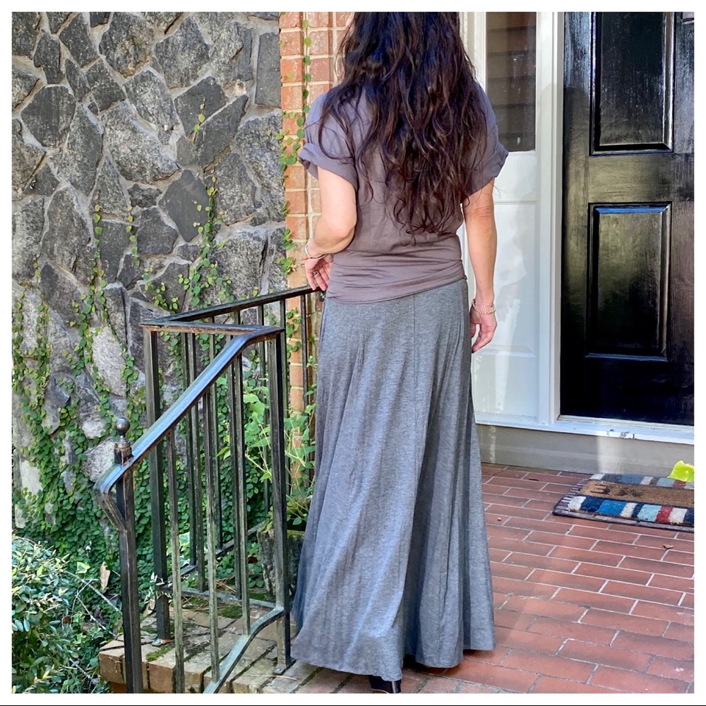 Charcoal grey Fold Waist Side Pockets Maxi Skirt - Picture 9 of 9